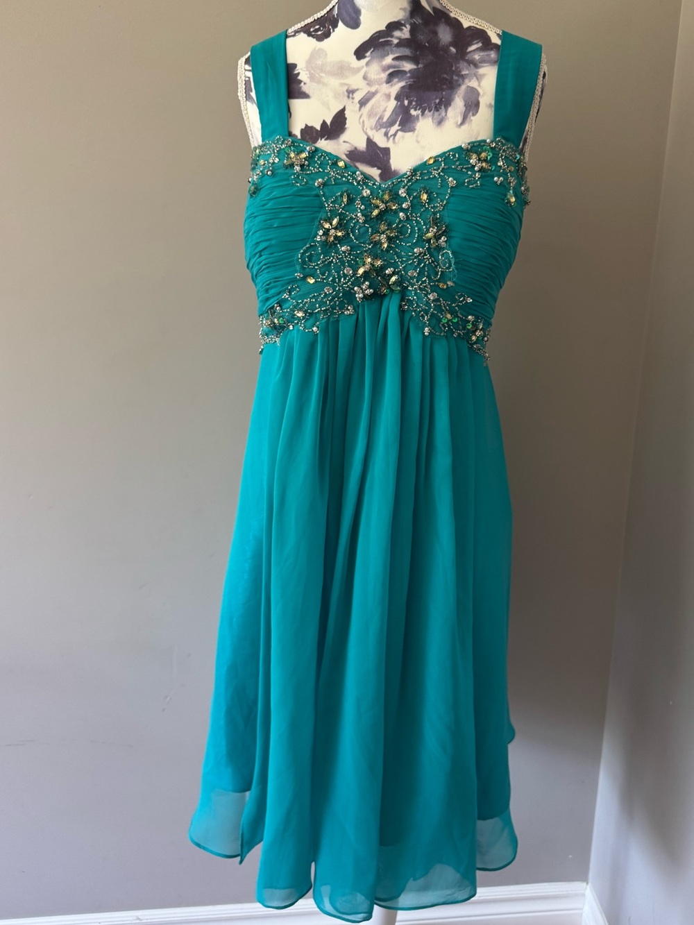 Sydney’s Closet Teal Beaded Chiffon Mini Dress